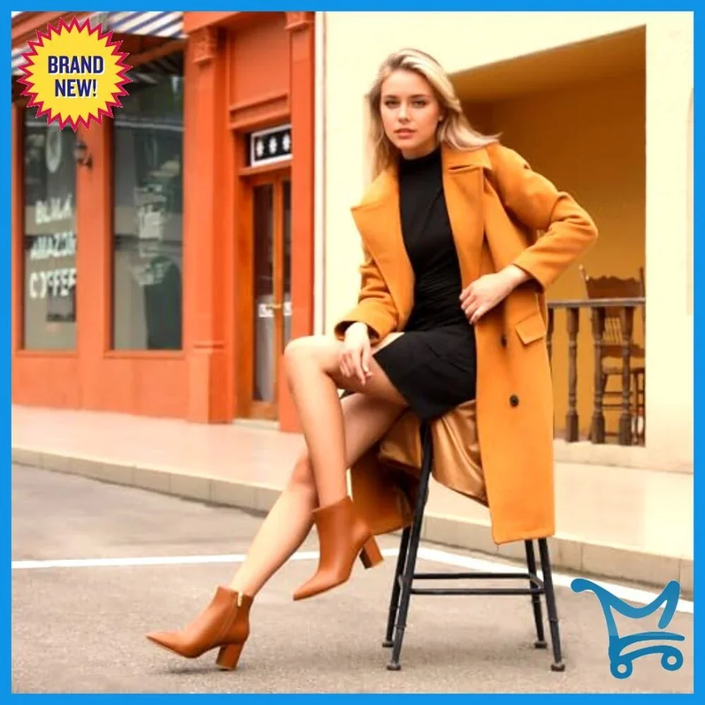 Women's Ankle Boots Chunky Block Heel Pointed Toe Zipper Booties